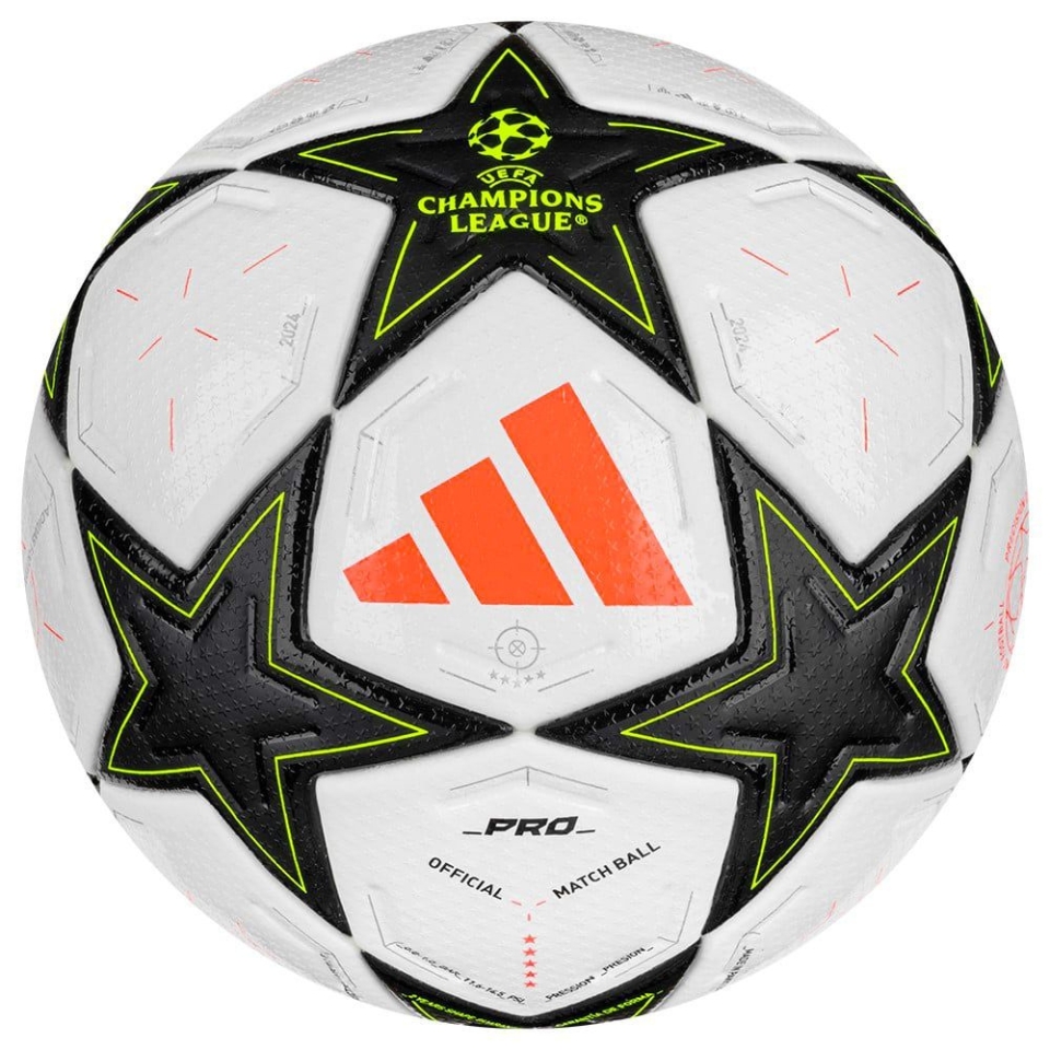 adidas Football Pro Champions League 2024/25 Match Ball - White/Black/Platin Metallic/Solar Yellow